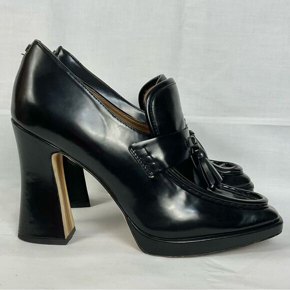 Sam Edelman Jed Loafer Black Faux Leather Block Heels Sz 11 Tassel Accents - Picture 4 of 15